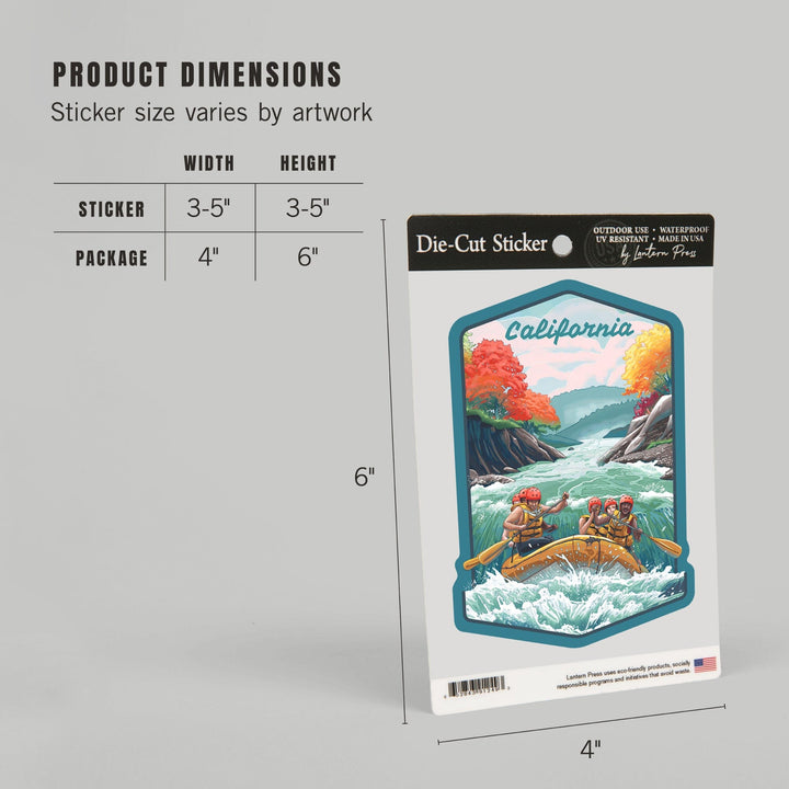 California, Seek Adventure, River Rafting, Contour, Vinyl Sticker Sticker Lantern Press