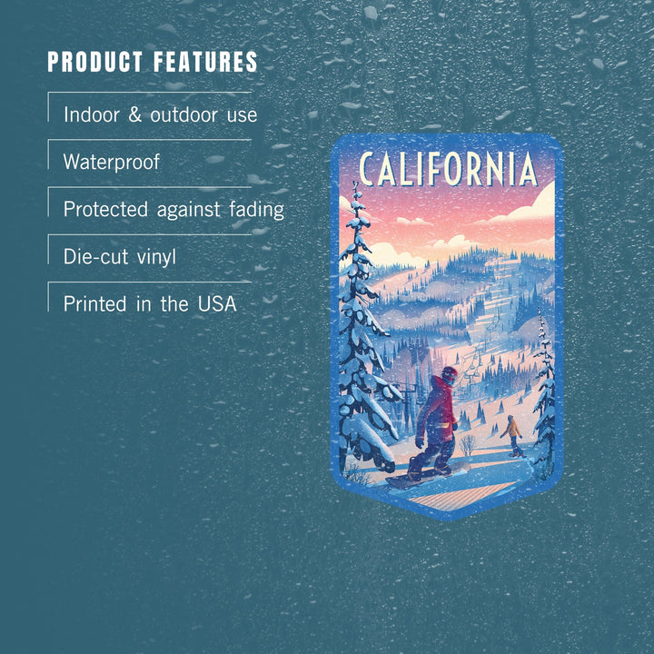 California, Shred the Gnar, Snowboarding, Contour, Vinyl Sticker Sticker Lantern Press