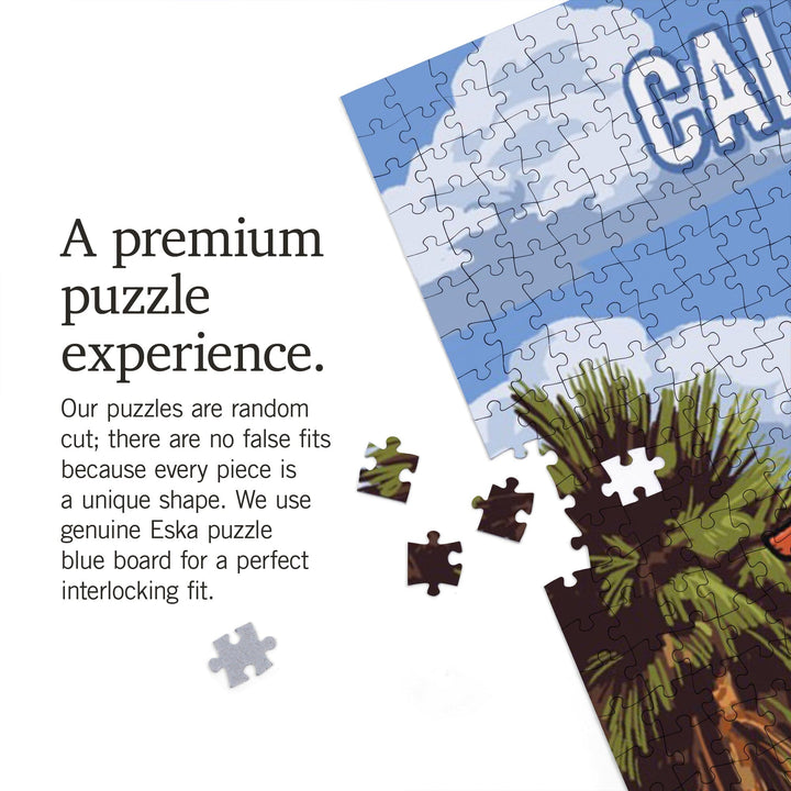 California, Signpost, Coast Beach with Palms, Jigsaw Puzzle Puzzle Lantern Press