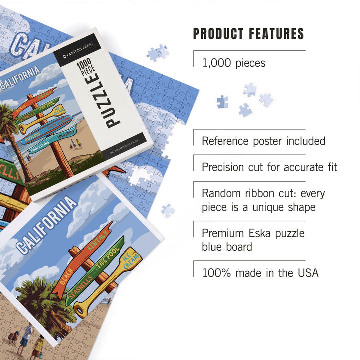 California, Signpost, Coast Beach with Palms, Jigsaw Puzzle Puzzle Lantern Press