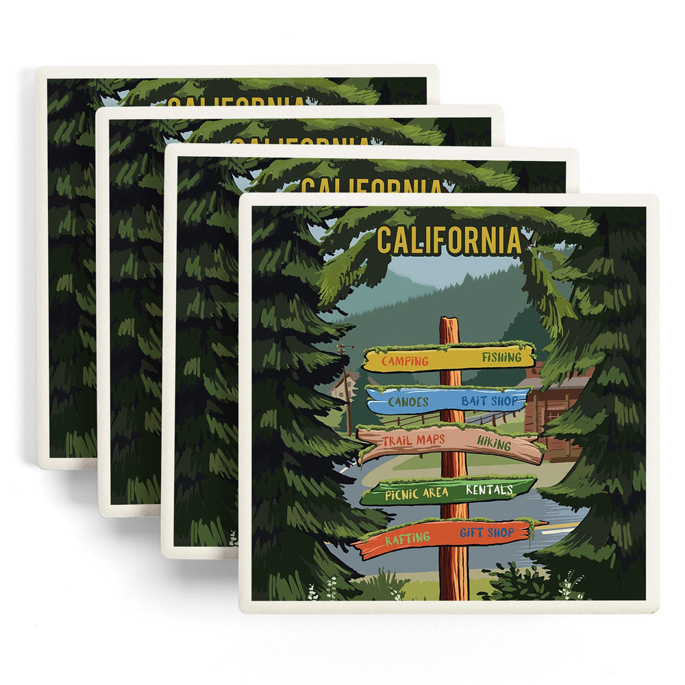 California, Signpost, Forest and Camp, Coasters Coasters Lantern Press