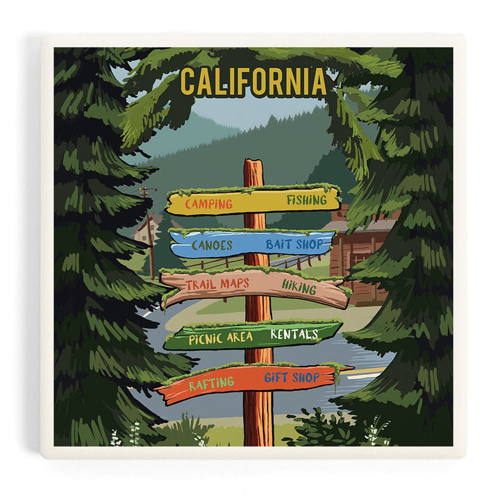 California, Signpost, Forest and Camp, Coasters Coasters Lantern Press Coaster