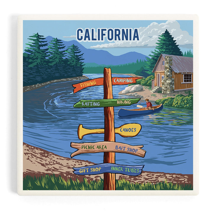 California, Signpost, River, Coasters Coasters Lantern Press Coaster
