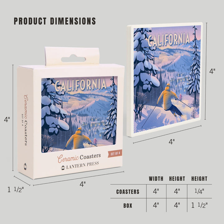 California, Ski for Miles, Skiing, Coasters Coasters Lantern Press