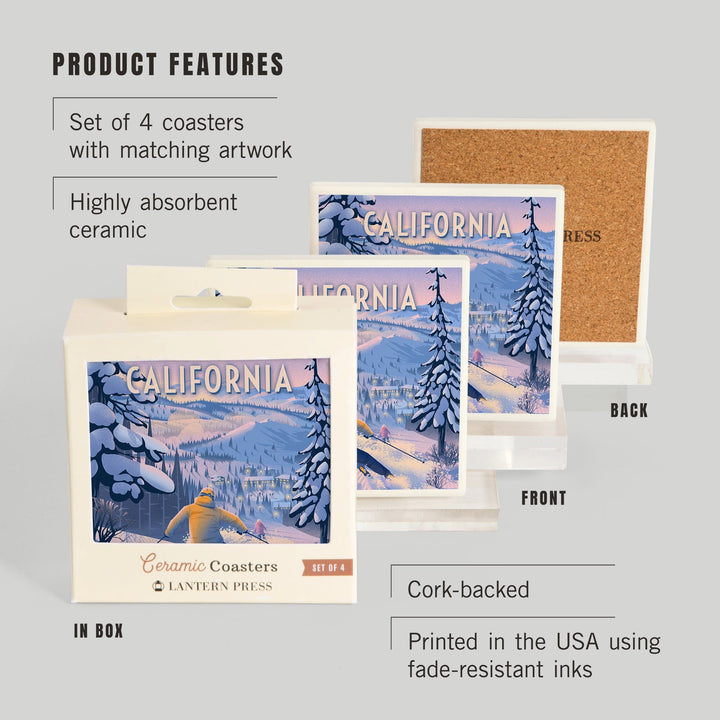 California, Ski for Miles, Skiing, Coasters Coasters Lantern Press