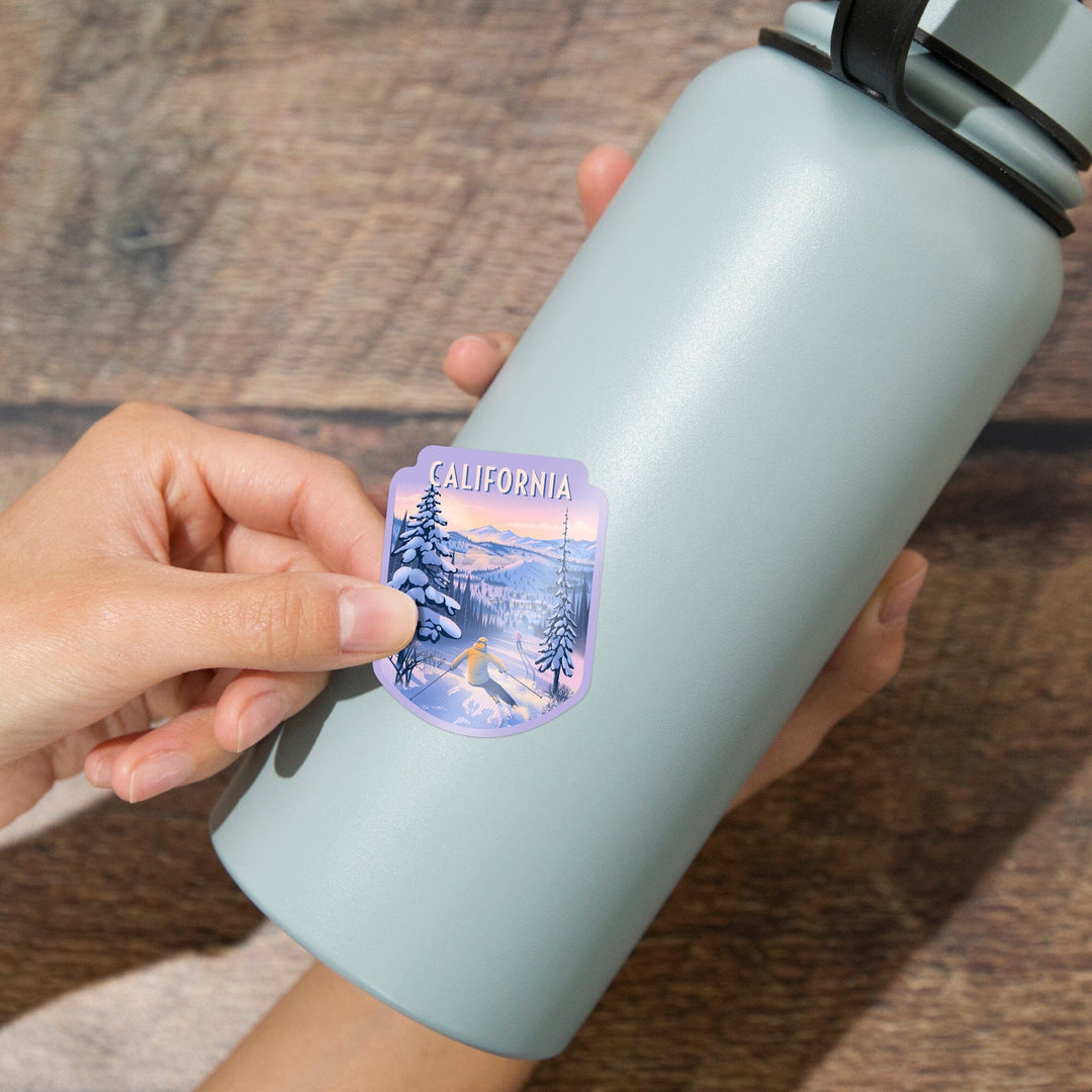 California, Ski for Miles, Skiing, Contour, Vinyl Sticker Sticker Lantern Press