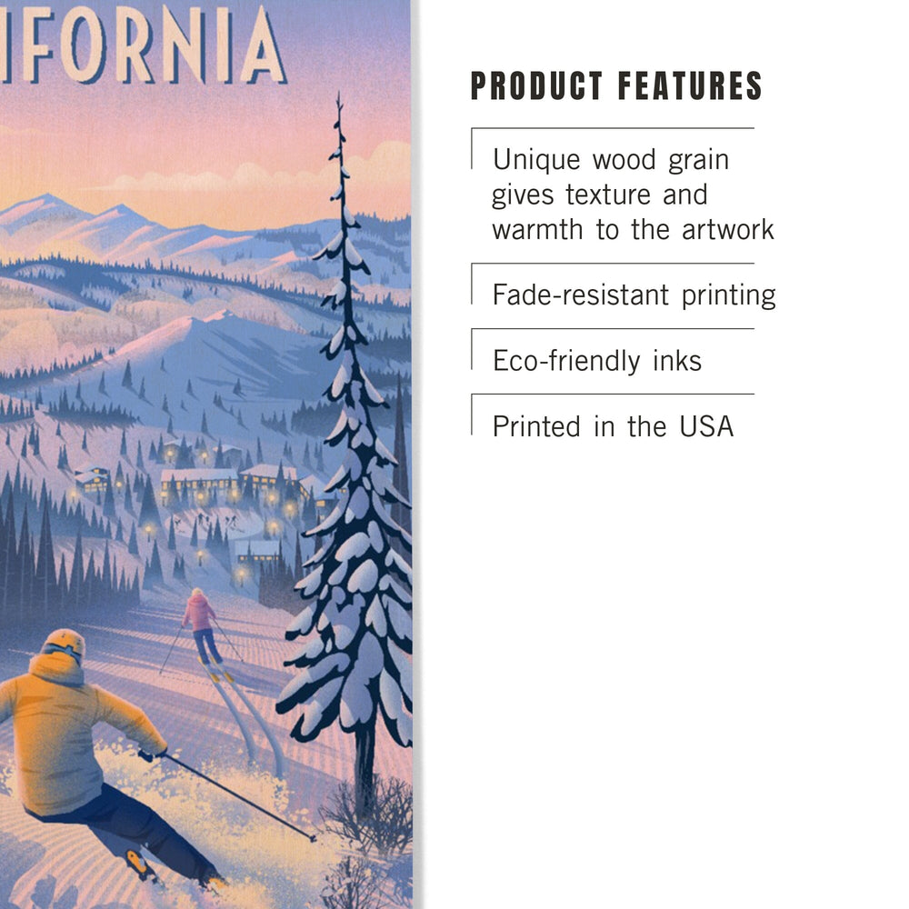 California, Ski for Miles, Skiing, Wood Signs and Postcards Wood Lantern Press