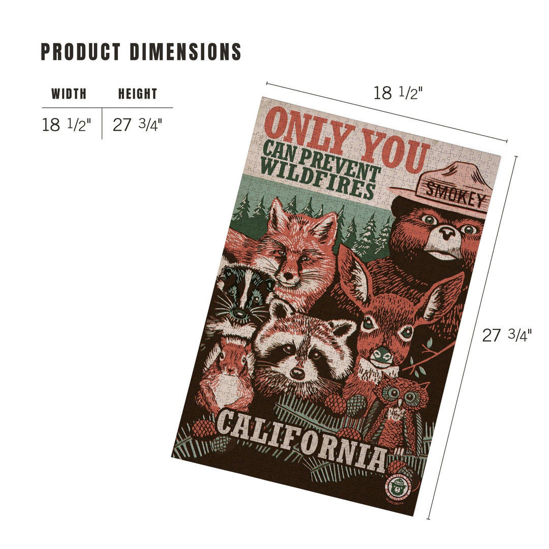 California, Smokey Bear and Woodland Creatures, Only You Can Prevent Wildfires, Jigsaw Puzzle Puzzle Lantern Press