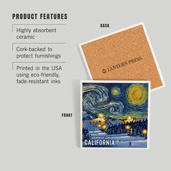 California, Starry Night, Ski Resort, Coasters Coasters Lantern Press