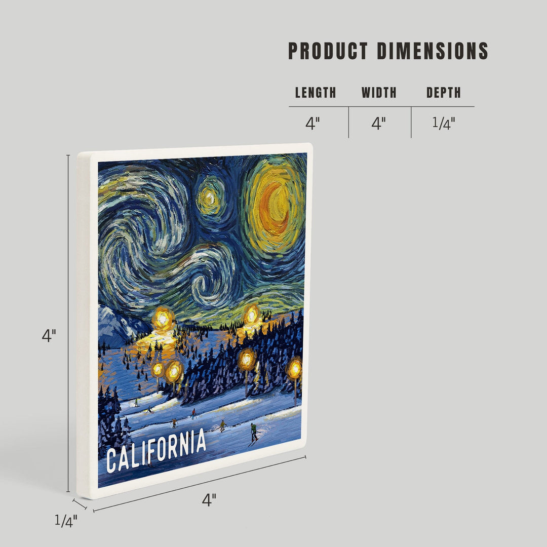 California, Starry Night, Ski Resort, Coasters Coasters Lantern Press