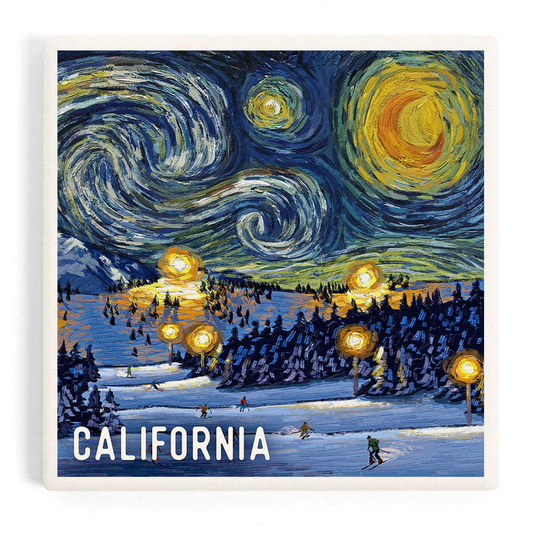 California, Starry Night, Ski Resort, Coasters Coasters Lantern Press