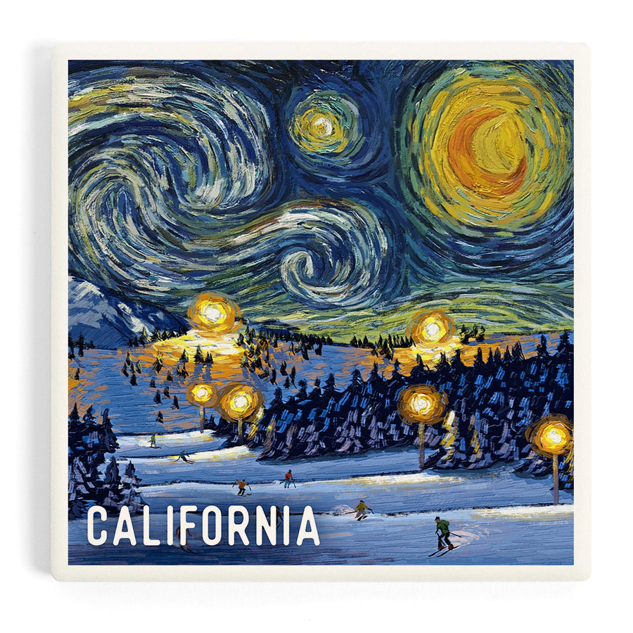 California, Starry Night, Ski Resort, Coasters Coasters Lantern Press