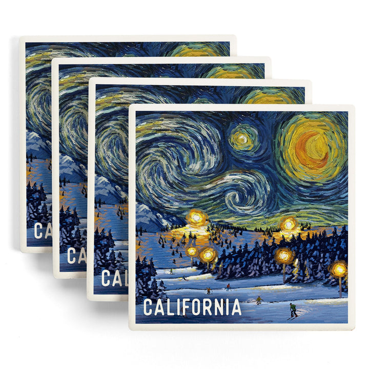 California, Starry Night, Ski Resort, Coasters Coasters Lantern Press