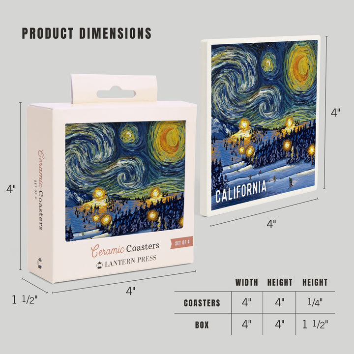 California, Starry Night, Ski Resort, Coasters Coasters Lantern Press