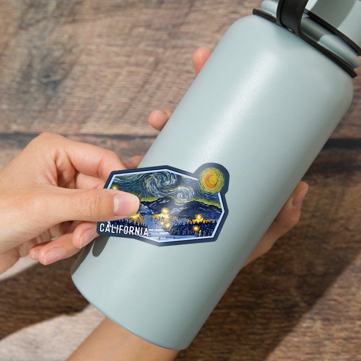 California, Starry Night, Ski Resort, Contour, Vinyl Sticker Sticker Lantern Press