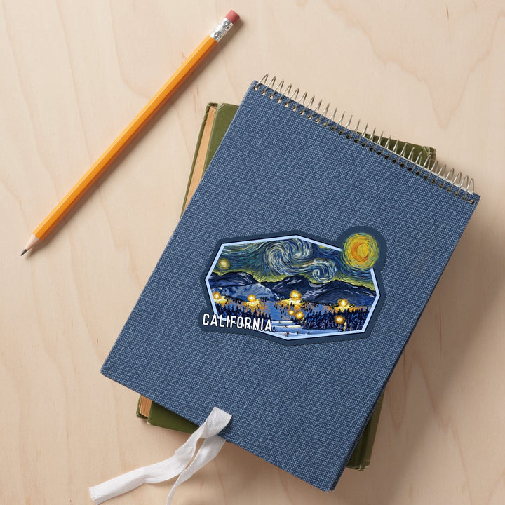 California, Starry Night, Ski Resort, Contour, Vinyl Sticker Sticker Lantern Press