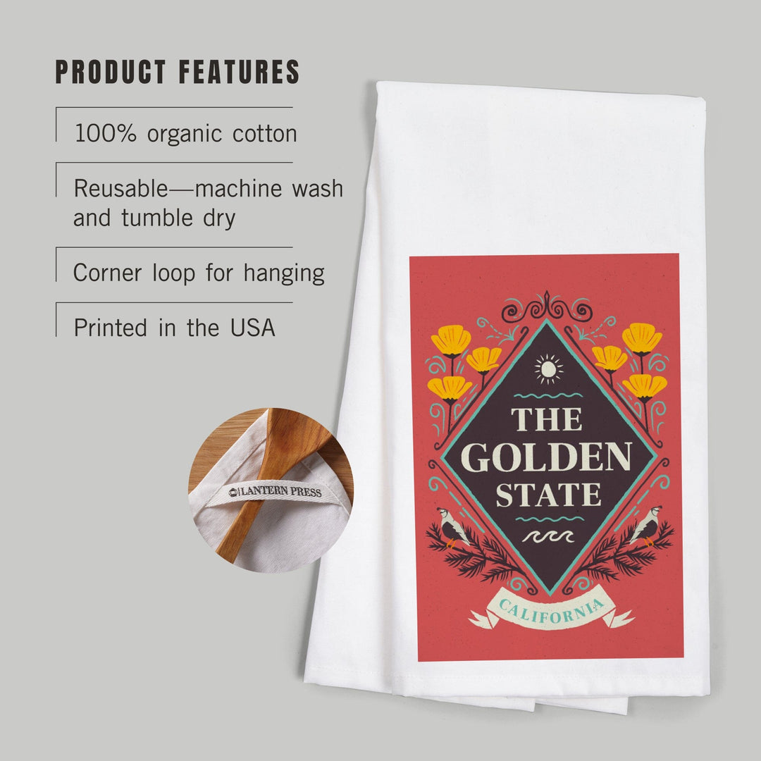 California, State Motto Crest, State Series, Organic Cotton Kitchen Tea Towels Kitchen Lantern Press