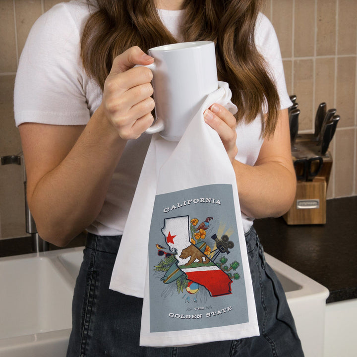 California, State Treasure Trove, State Series, Organic Cotton Kitchen Tea Towels Kitchen Lantern Press