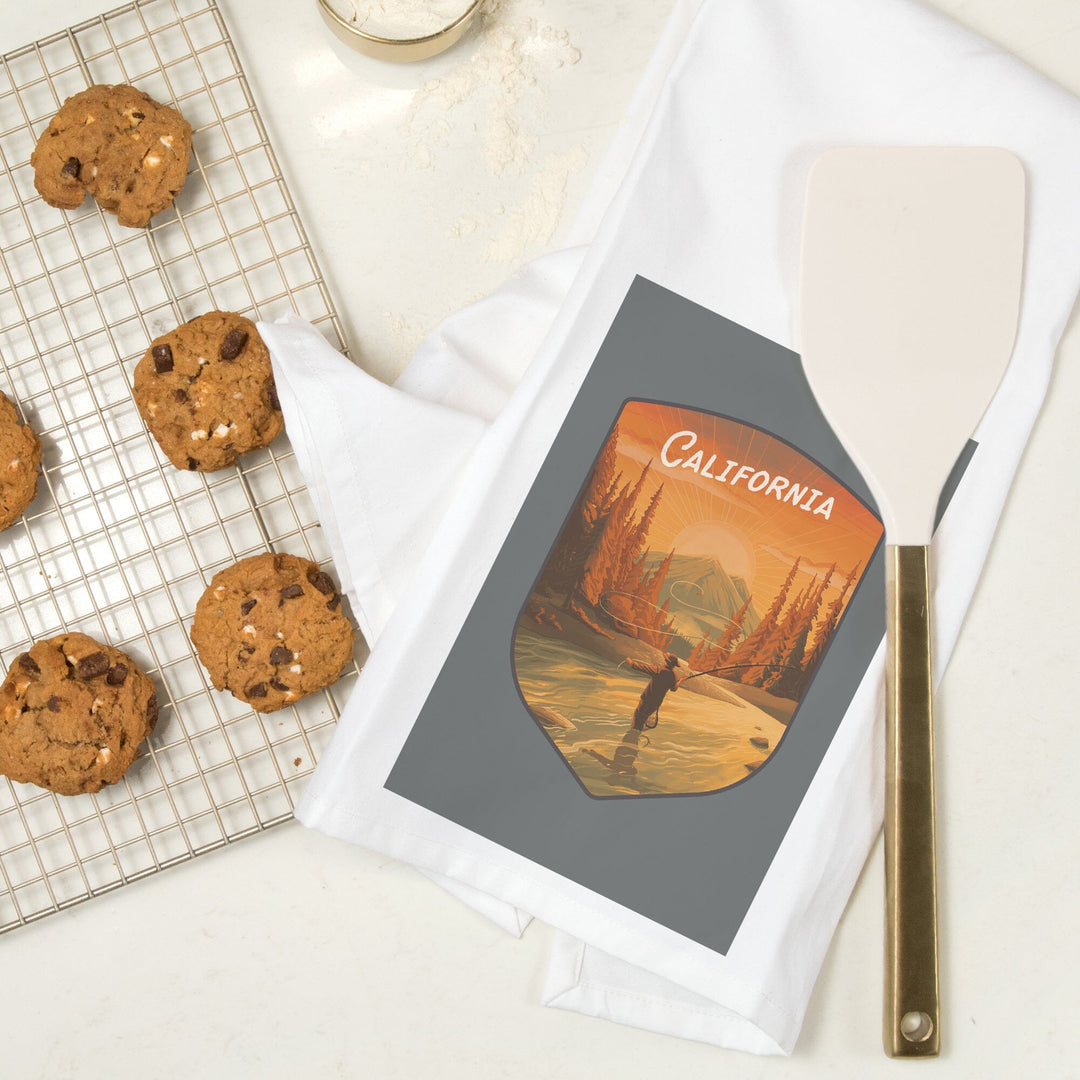 California, This is Living, Fishing with Mountain, Contour, Organic Cotton Kitchen Tea Towels Kitchen Lantern Press