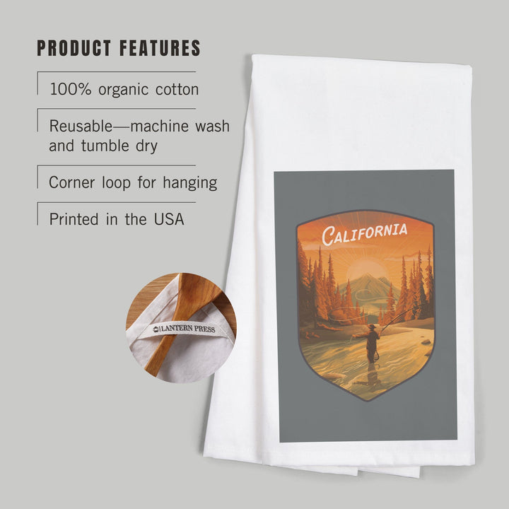 California, This is Living, Fishing with Mountain, Contour, Organic Cotton Kitchen Tea Towels Kitchen Lantern Press