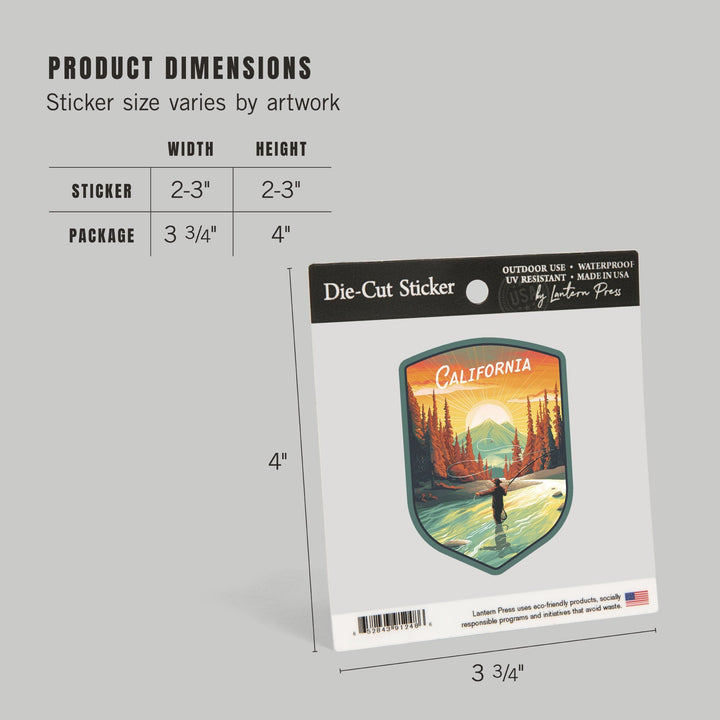 California, This is Living, Fishing with Mountain, Contour, Vinyl Sticker Sticker Lantern Press