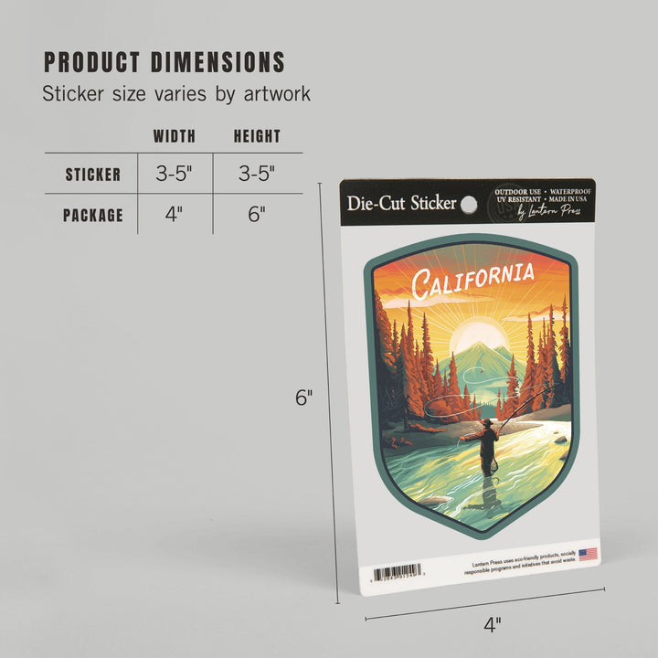 California, This is Living, Fishing with Mountain, Contour, Vinyl Sticker Sticker Lantern Press