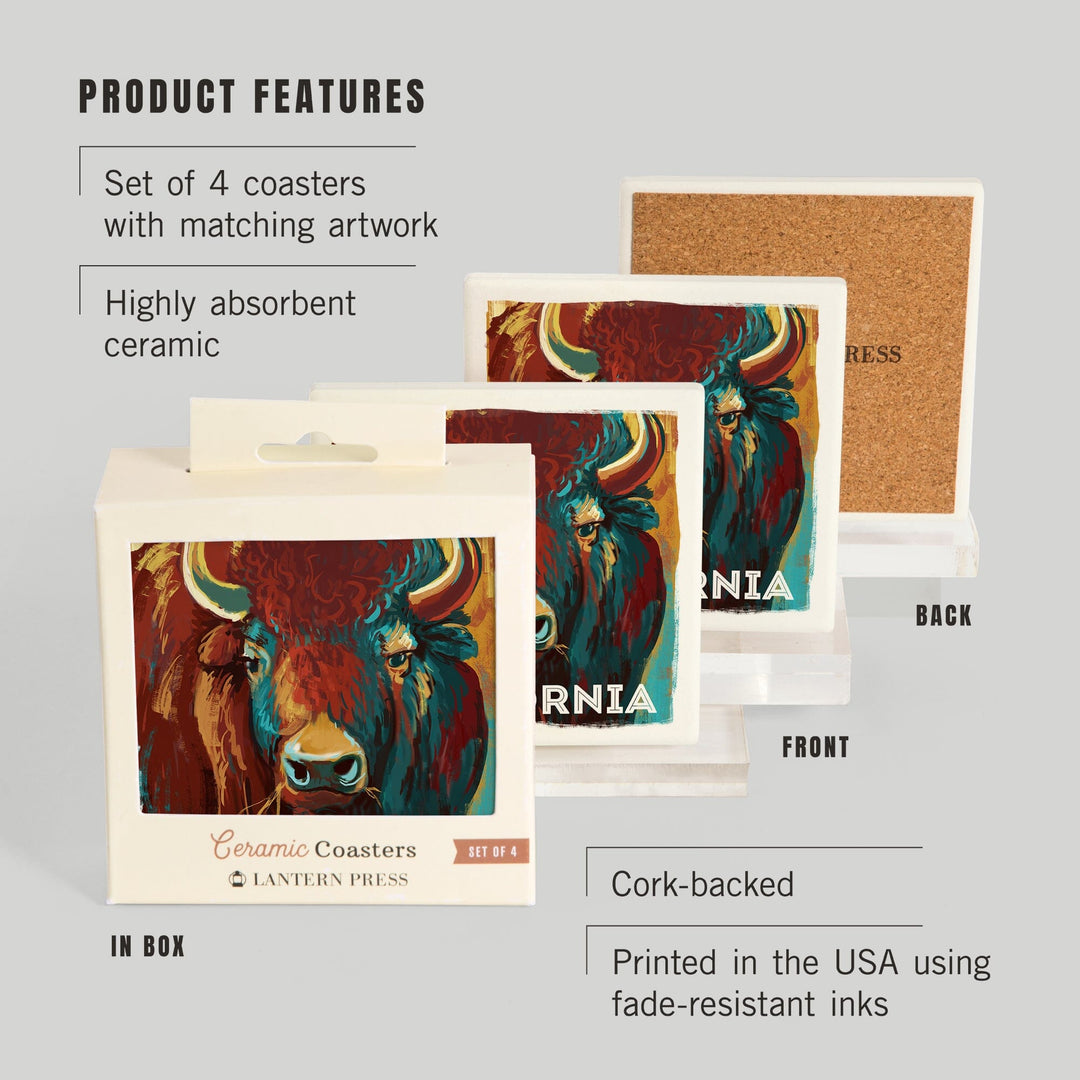 California, Vivid, Bison, Coasters Coasters Lantern Press