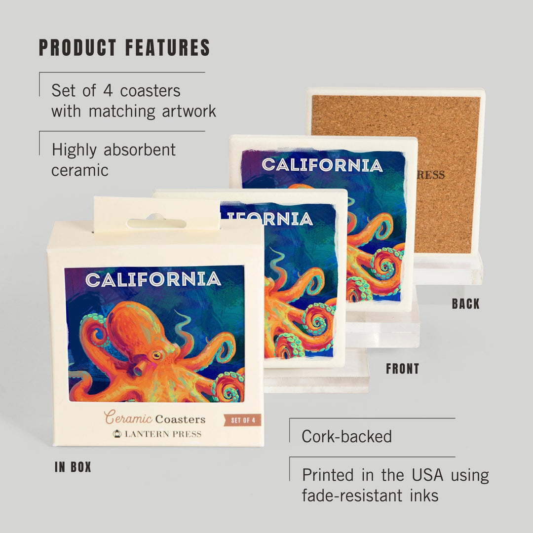 California, Vivid, Octopus, Coasters Coasters Lantern Press