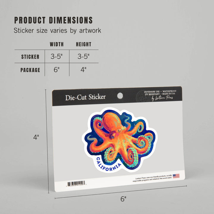 California, Vivid, Octopus, Contour, Vinyl Sticker Sticker Lantern Press