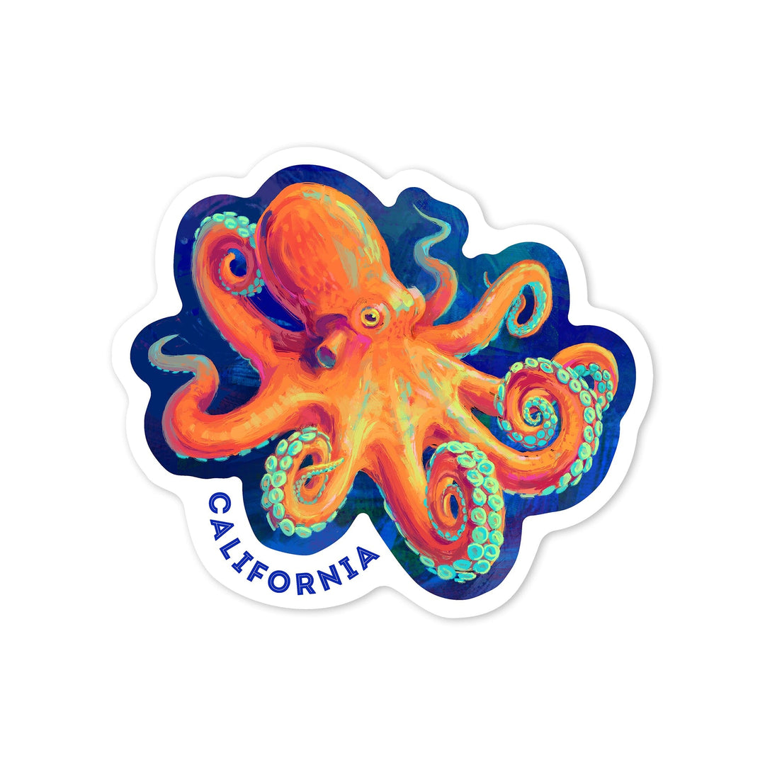 California, Vivid, Octopus, Contour, Vinyl Sticker Sticker Lantern Press