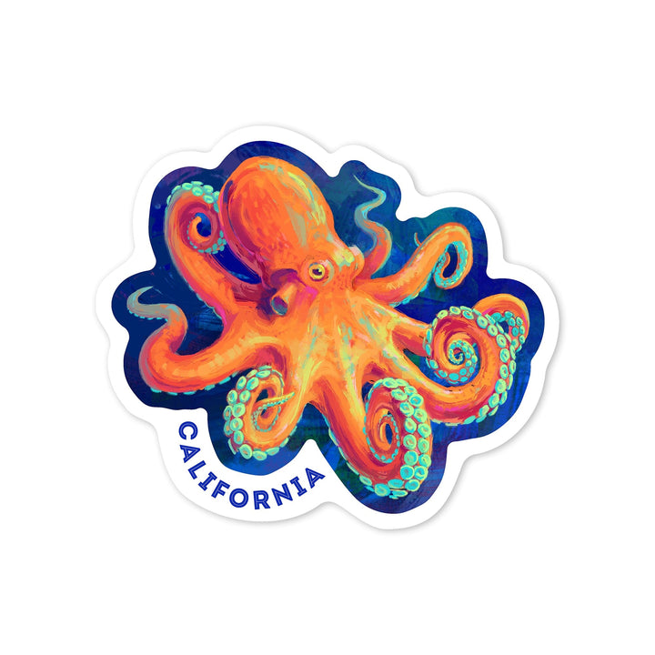 California, Vivid, Octopus, Contour, Vinyl Sticker Sticker Lantern Press