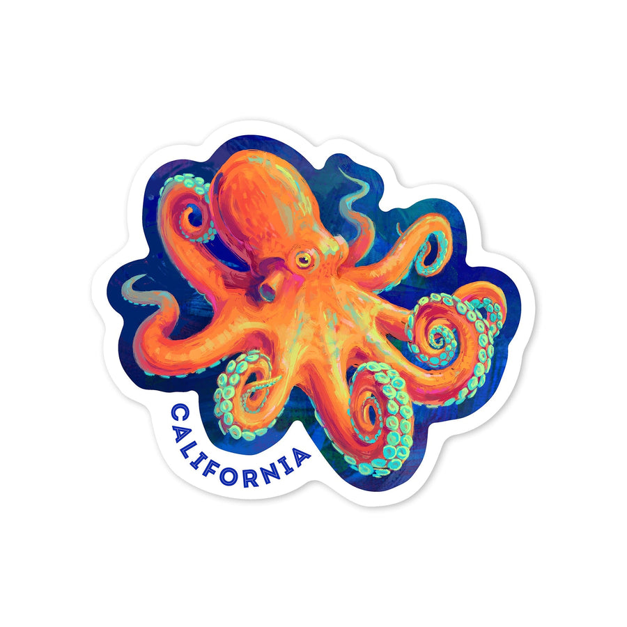 California, Vivid, Octopus, Contour, Vinyl Sticker Sticker Lantern Press