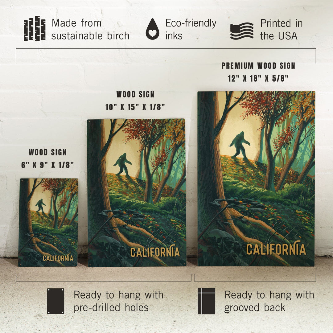 California, Wanderer, Bigfoot in Forest, Wood Signs and Postcards Wood Lantern Press