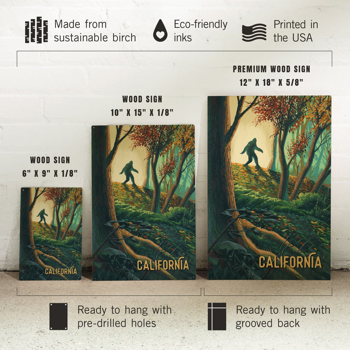California, Wanderer, Bigfoot in Forest, Wood Signs and Postcards Wood Lantern Press