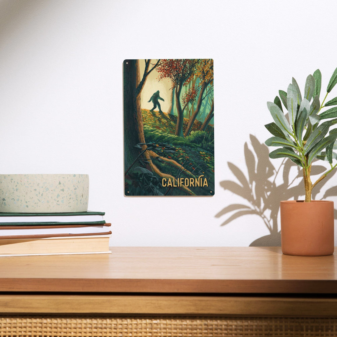 California, Wanderer, Bigfoot in Forest, Wood Signs and Postcards Wood Lantern Press