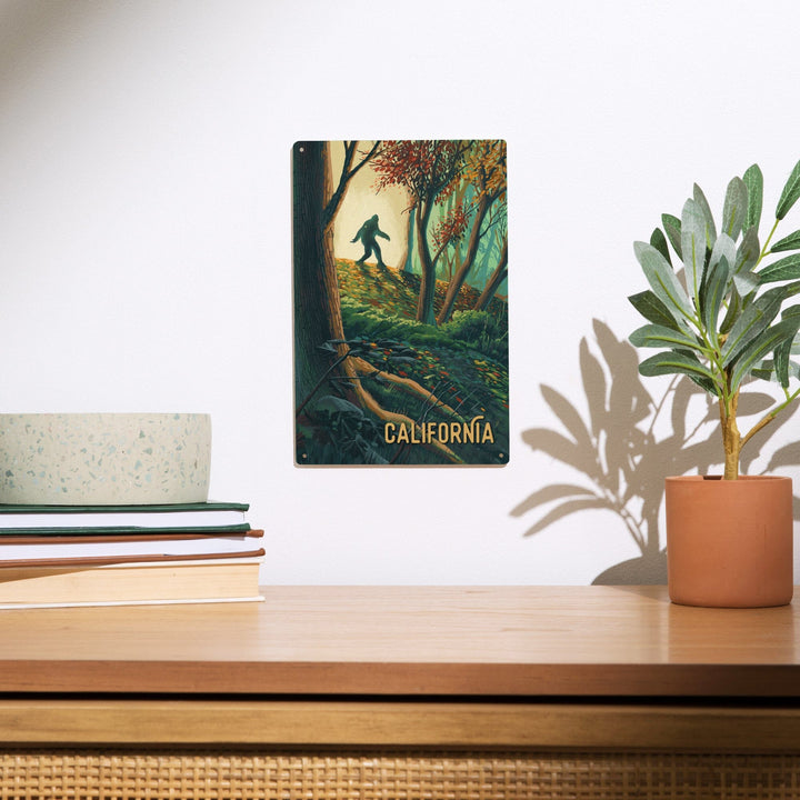 California, Wanderer, Bigfoot in Forest, Wood Signs and Postcards Wood Lantern Press