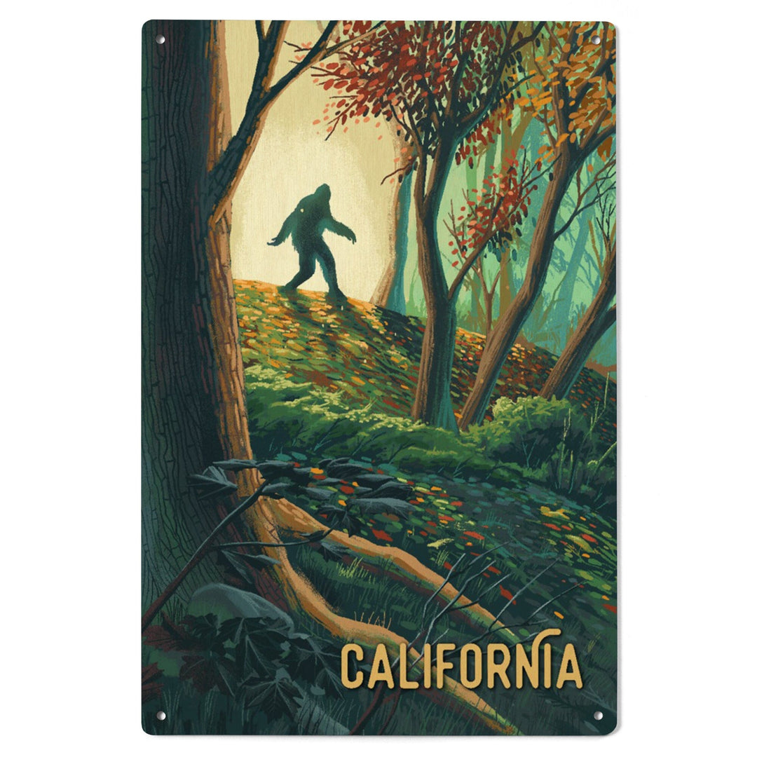 California, Wanderer, Bigfoot in Forest, Wood Signs and Postcards Wood Lantern Press