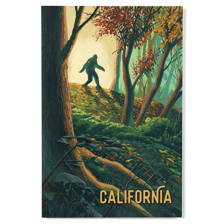 California, Wanderer, Bigfoot in Forest, Wood Signs and Postcards Wood Lantern Press
