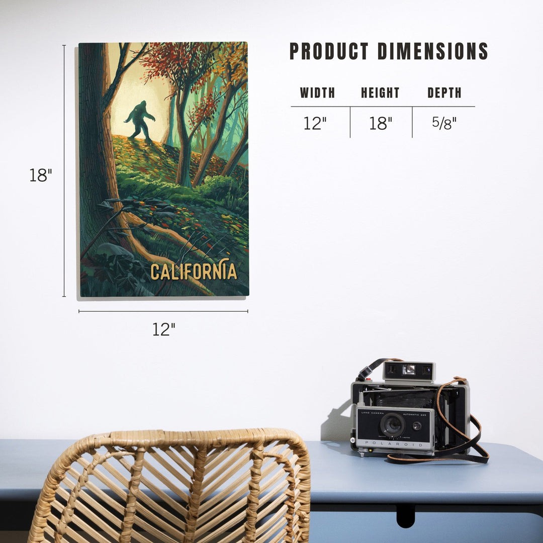 California, Wanderer, Bigfoot in Forest, Wood Signs and Postcards Wood Lantern Press