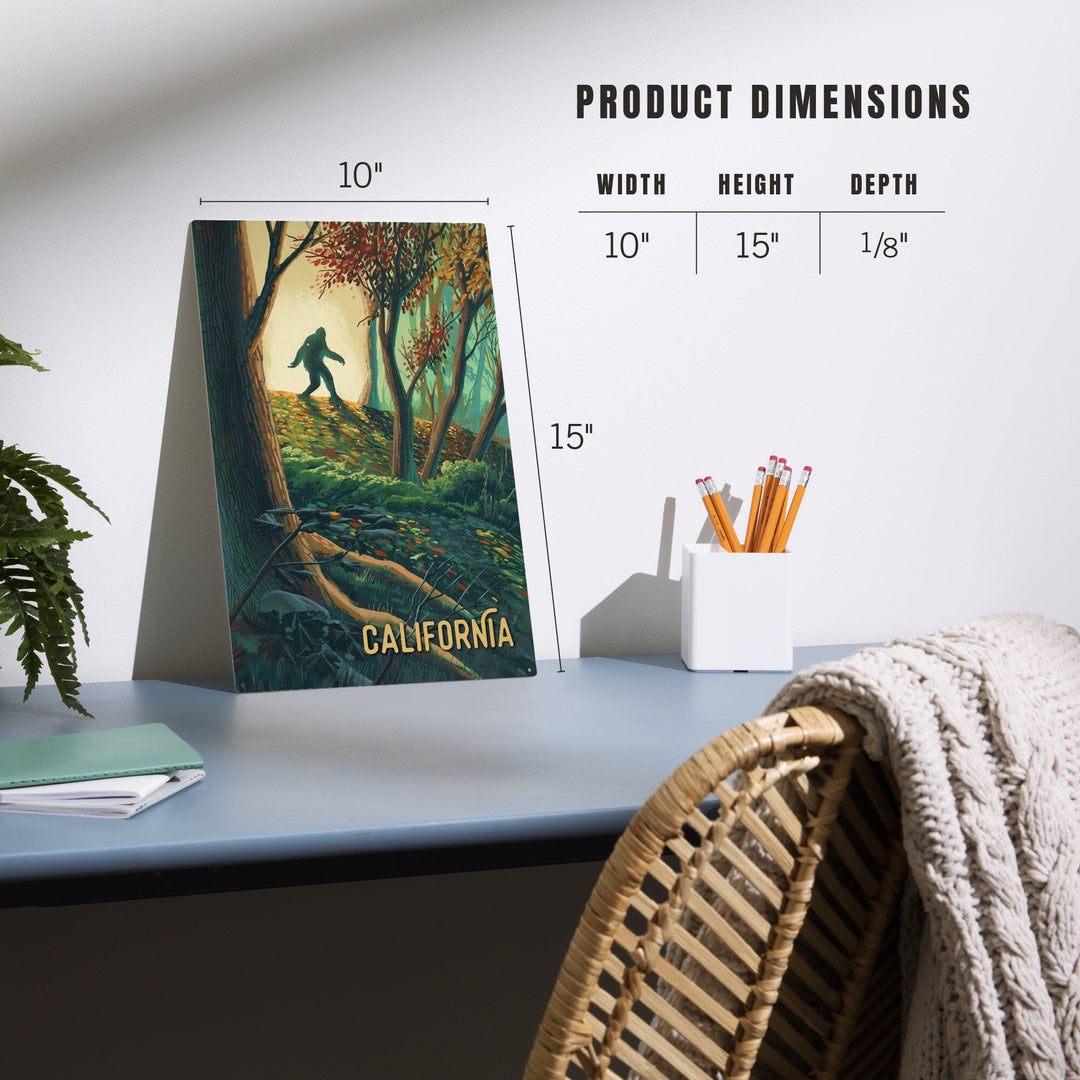 California, Wanderer, Bigfoot in Forest, Wood Signs and Postcards Wood Lantern Press