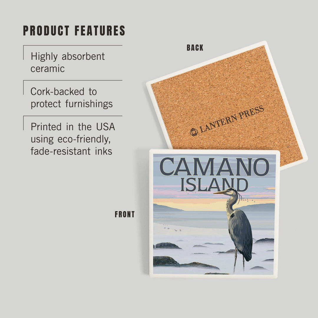 Camano Island, Washington, Blue Heron and Fog, Coasters Coasters Lantern Press