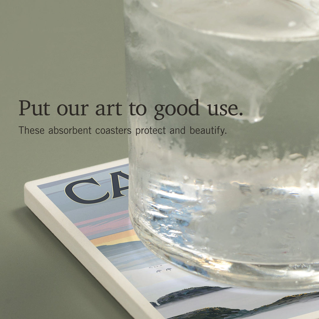 Camano Island, Washington, Blue Heron and Fog, Coasters Coasters Lantern Press