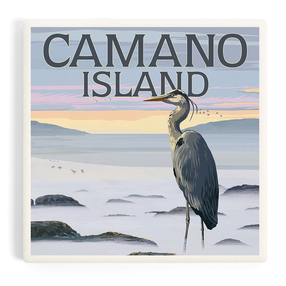 Camano Island, Washington, Blue Heron and Fog, Coasters Coasters Lantern Press