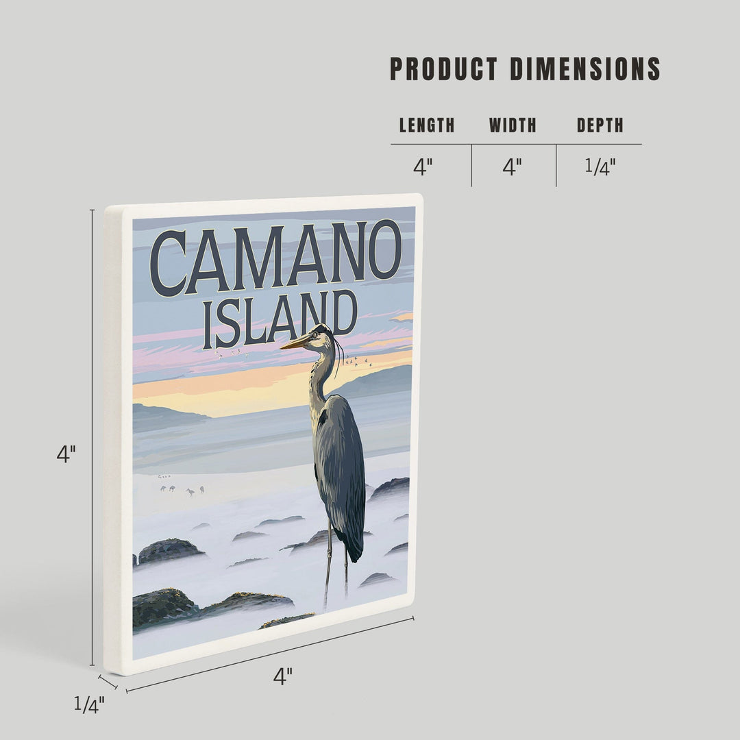 Camano Island, Washington, Blue Heron and Fog, Coasters Coasters Lantern Press