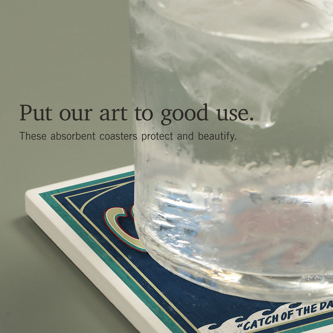 Camano Island, Washington, Dungeness Crab Vintage Sign, Coasters Coasters Lantern Press