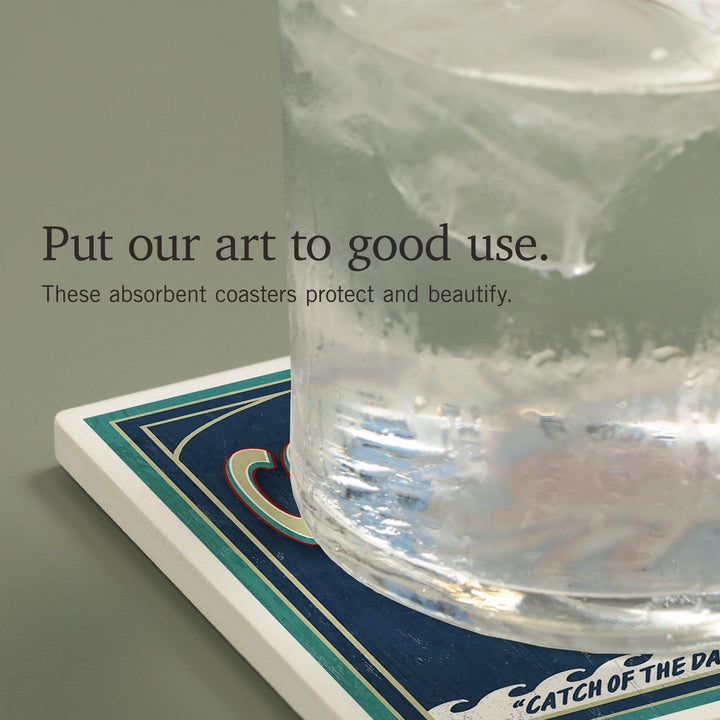 Camano Island, Washington, Dungeness Crab Vintage Sign, Coasters Coasters Lantern Press