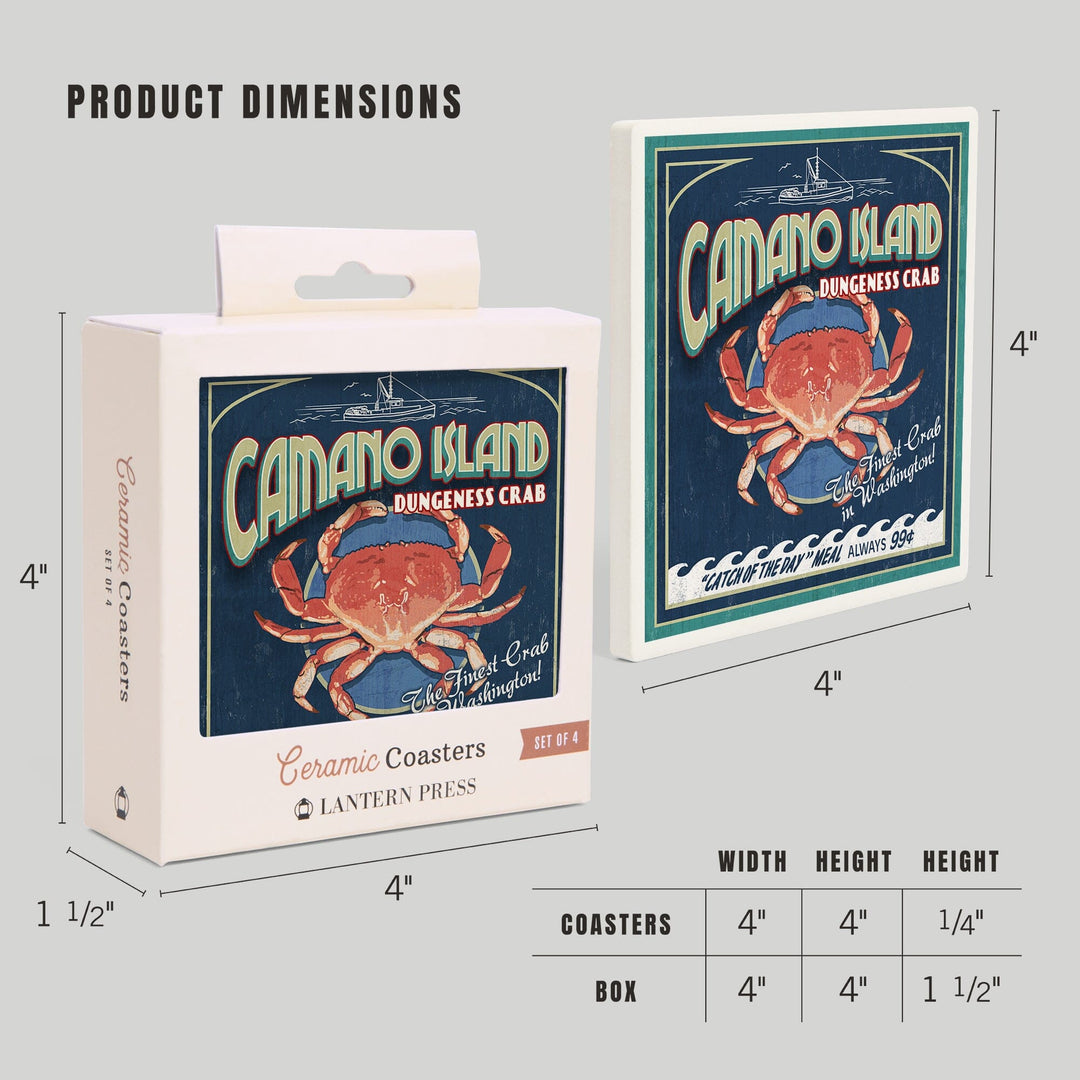 Camano Island, Washington, Dungeness Crab Vintage Sign, Coasters Coasters Lantern Press