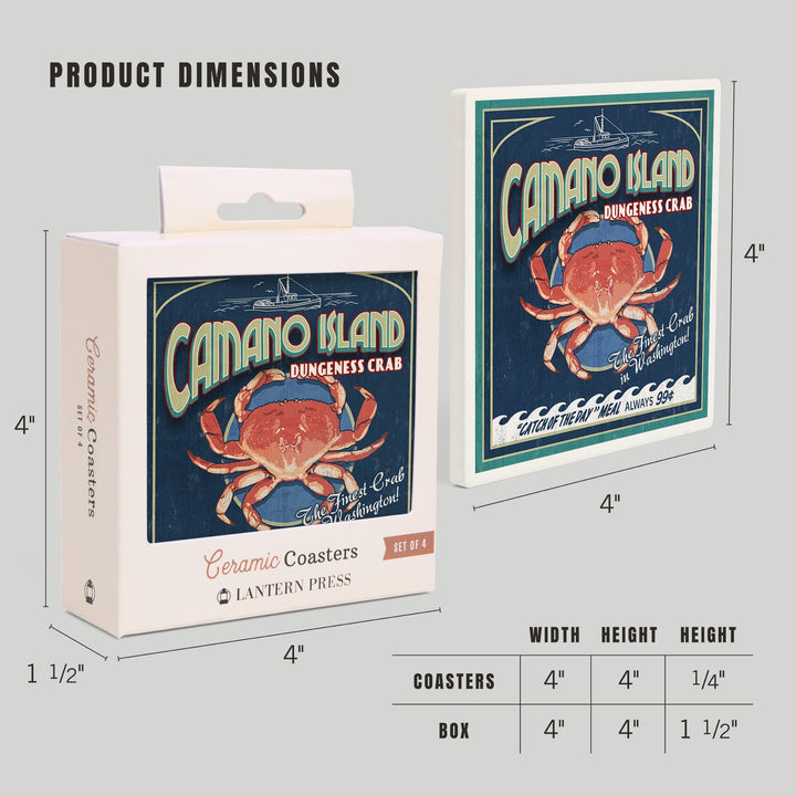 Camano Island, Washington, Dungeness Crab Vintage Sign, Coasters Coasters Lantern Press