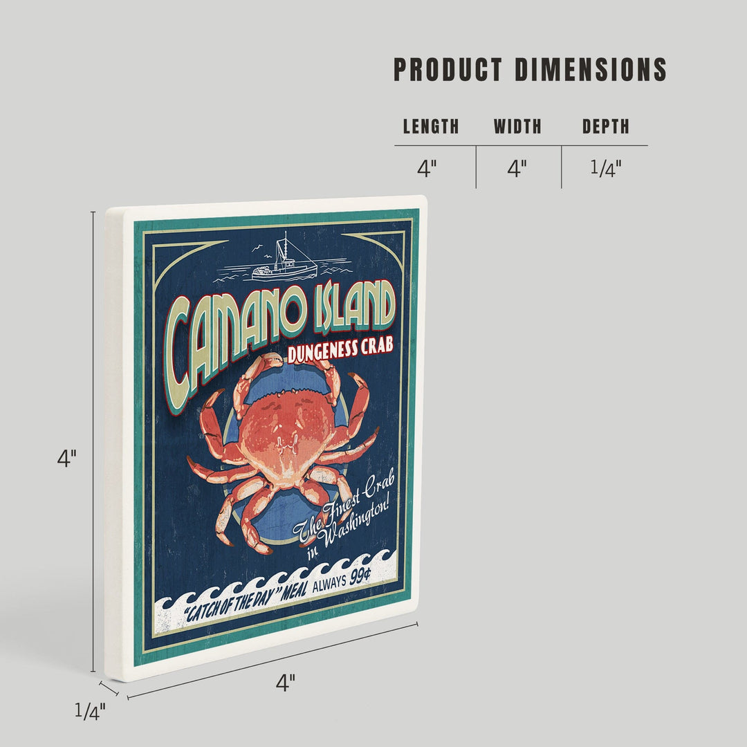 Camano Island, Washington, Dungeness Crab Vintage Sign, Coasters Coasters Lantern Press