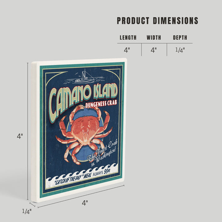 Camano Island, Washington, Dungeness Crab Vintage Sign, Coasters Coasters Lantern Press